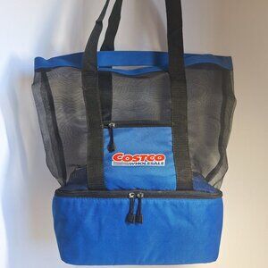 Costco Wholesale Mesh Beach Tote Bag Insulated Cooler Blue Black Zipper Straps